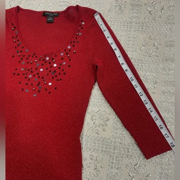 August Silk Red Metállic Sweater size PM shimmer Glam sparkle - Picture 6 of 6